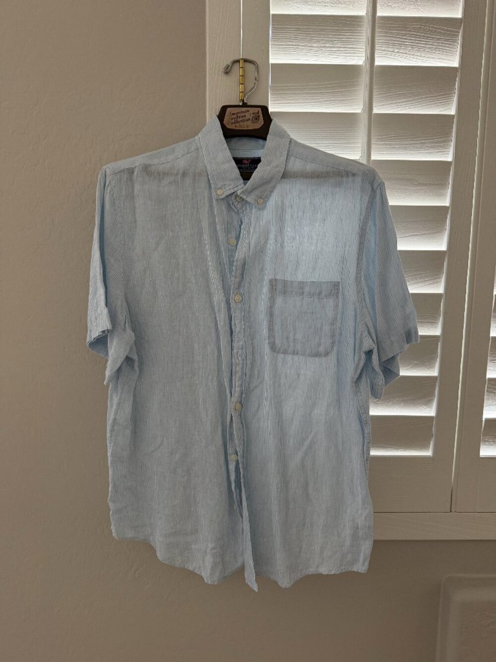 Men's Vineyard Vine Striped Linen Short Sleeve Shirt - Large